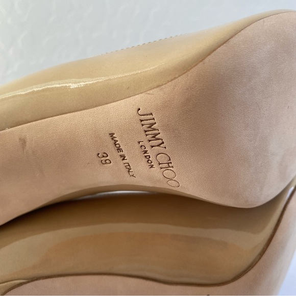 SOLD Jimmy Choo Romy 100 Nude Patent Leather Stiletto Heel - Picture 11 of 12